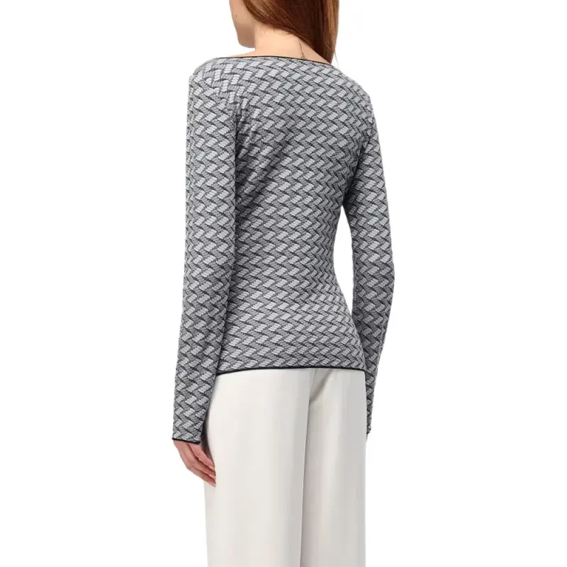 EMPORIO ARMANI Short sleeved V neck Jumper In Embossed Jacquard Jersey-2