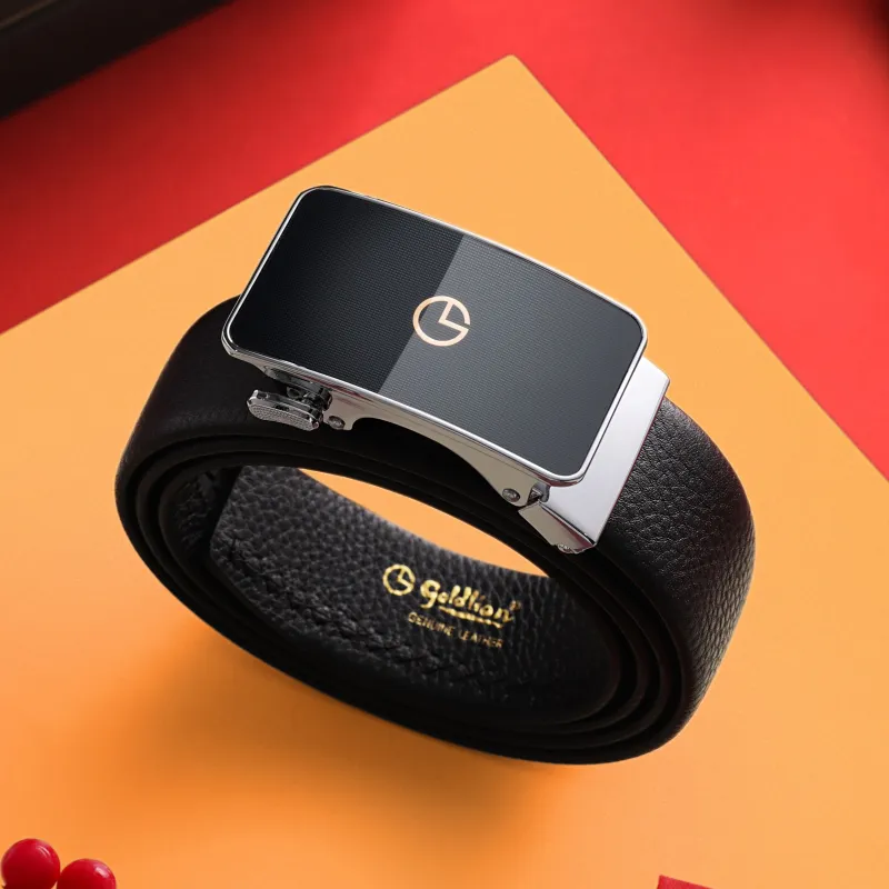 GOLDLION Cow Leather Belts Men's Black Width 3.5cm-5