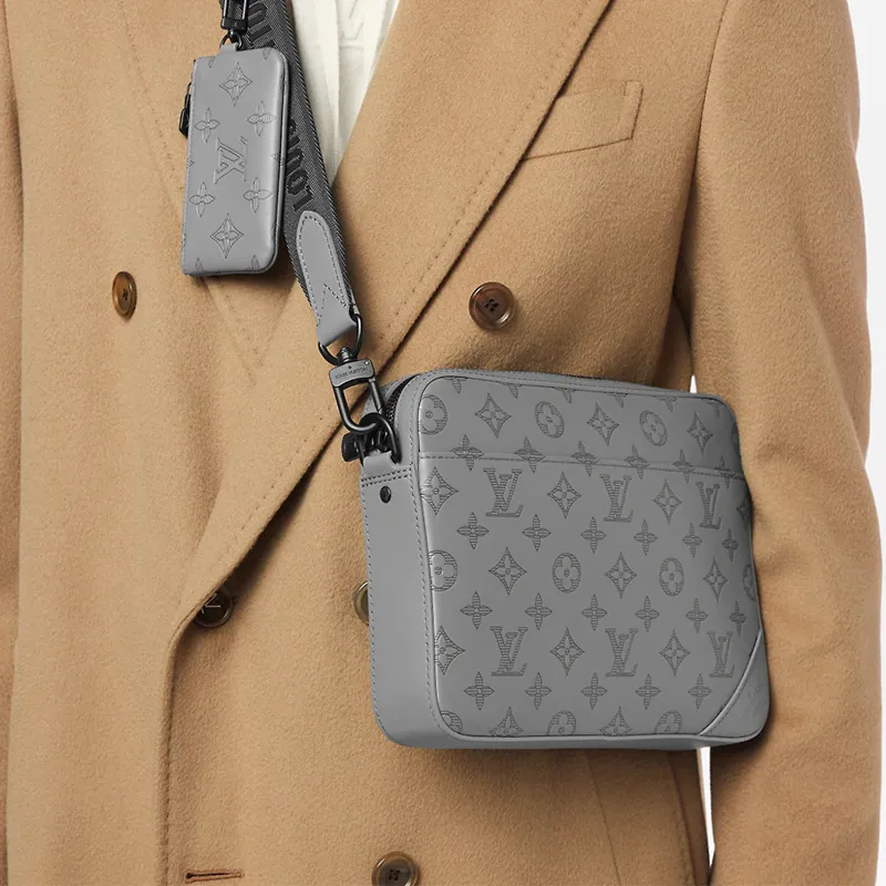 LOUIS VUITTON Duo Messenger Cow Leather Messenger Bag, Shoulder Bag, Crossbody Bag Men's Gray-5