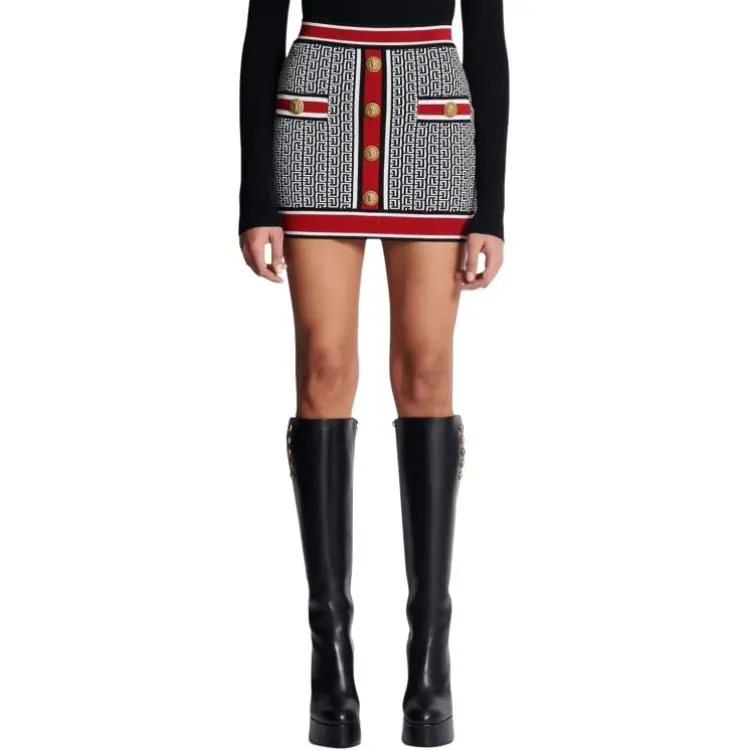 BALMAIN Knit Skirt 'Black/White/Red'-2