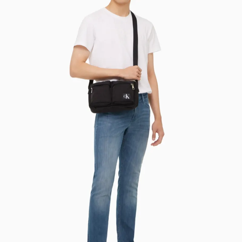 CALVIN KLEIN Fabric Shoulder Bag, Crossbody Bag, Handbag Medium Size Men's Black-3