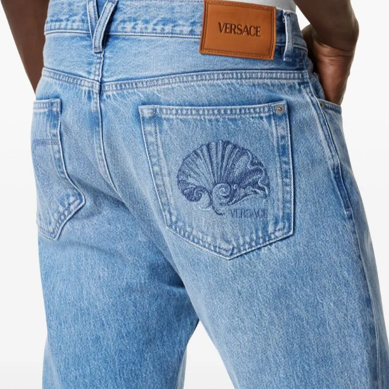 VERSACE Logo Patch Straight Leg Jeans-4