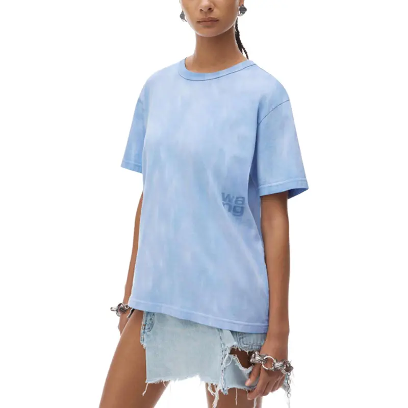 T By Alexander Wang Essential Jersey Puff Logo Short Sleeve Tee Washed Pale Blue-2