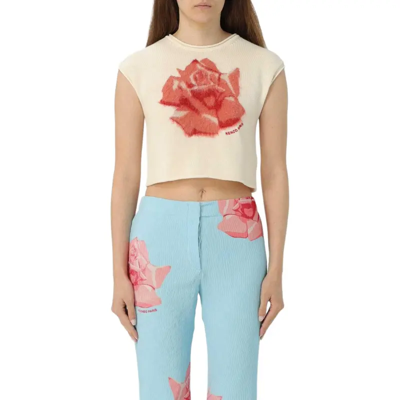 KENZO Floral Intarsia Knit Cropped Top-2