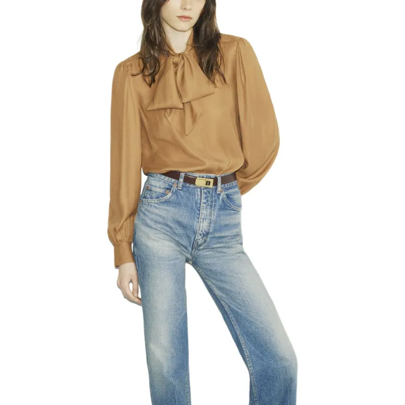 SAINT LAURENT Pussy Bow Long Sleeved Blouse-4