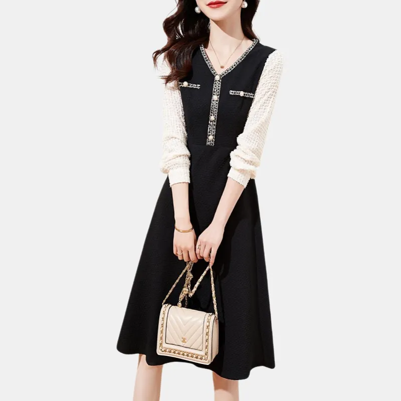 Mo Han Yi Mei Long Sleeved Dress Women's Black-2