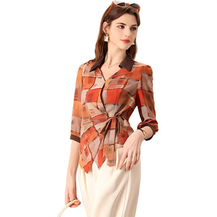 FENHONGMALI Shirt Women's Orange-5