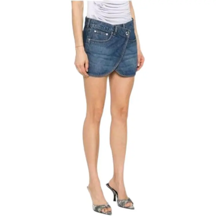 COPERNI Curved Hem Wrap Denim Mini Skirt-3