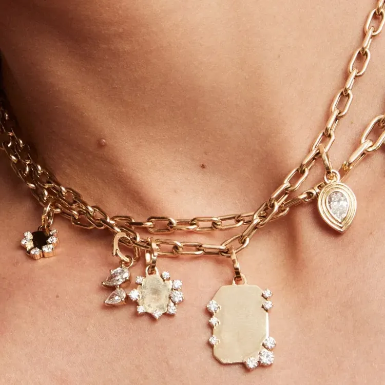 Adina Reyter X Yse Beauty 14K Yellow Gold Dog Tag Diamond Necklace-2