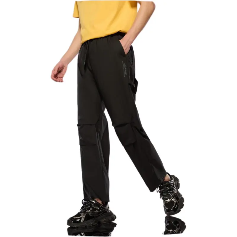 HLA Lace-Up Elastic Waistband Print Patchwork Fashion Trend Casual Pants Men's-4
