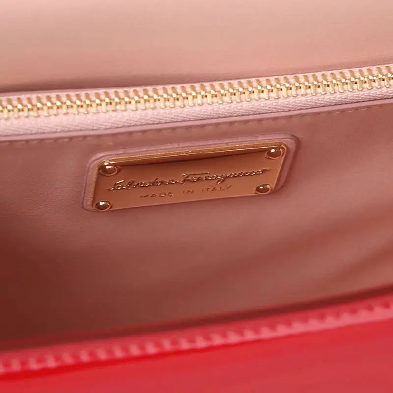 FERRAGAMO Patent Leather Shoulder Bag, Crossbody Bag Medium Size Women's Red-2