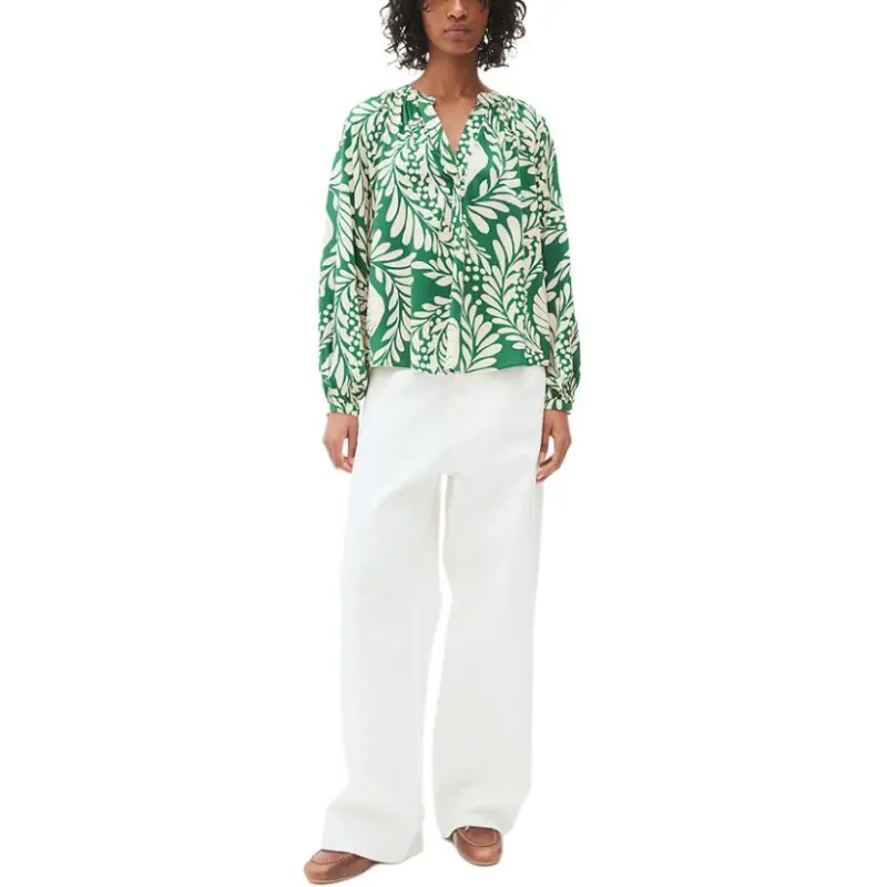 H&M Shirt Women's Green/Cream Pattern-3