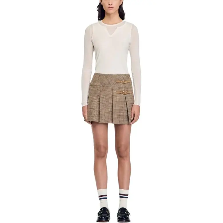 Sandro Houndstooth pattern Pleated Skirt-4