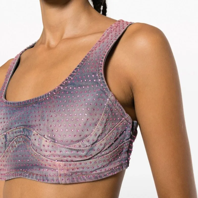 DIESEL Olympic Neckline Denim Crop Top-4