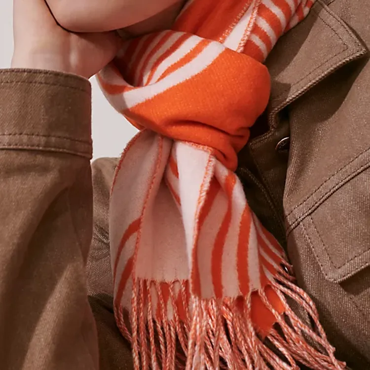 HERMES Cashmere Knit Scarves Women's Orange-1