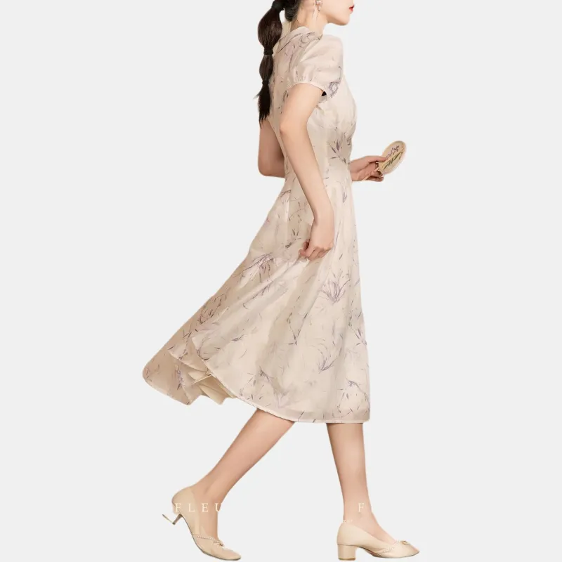 QIAOYUHUAZUN Short Sleeved Dresses Women's Apricot Purple-1