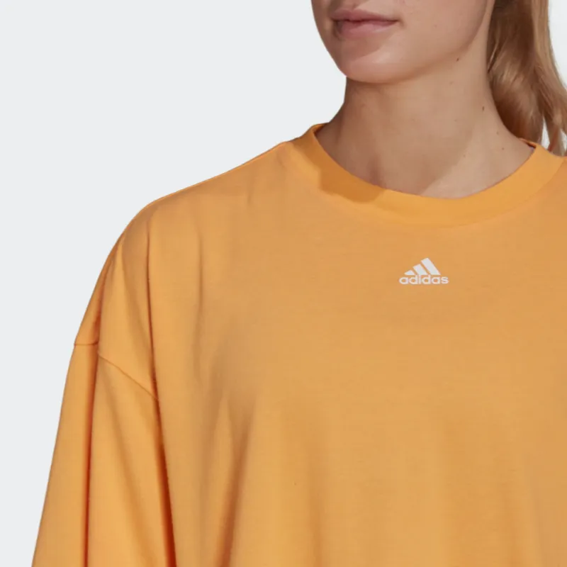 Adidas Drop Shoulder Sleeve T Shirt Women's Orange-4