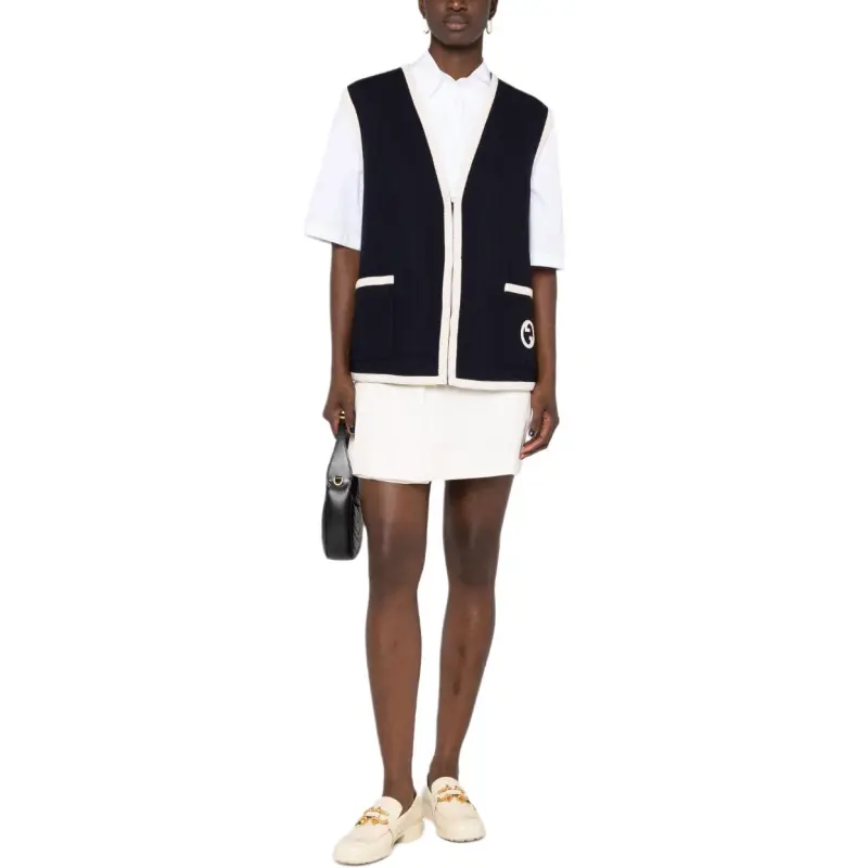 GUCCI Gg Logo Embroidered Buttoned Knit Vest-1