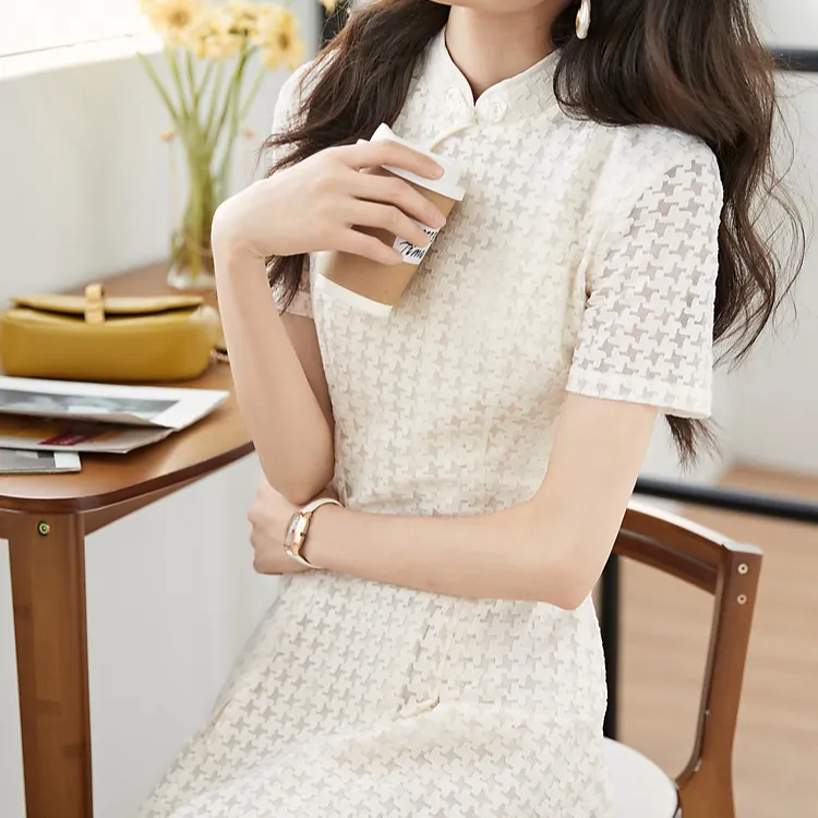 Mo Han Yi Mei Short Sleeved Dress Women's Beige-1