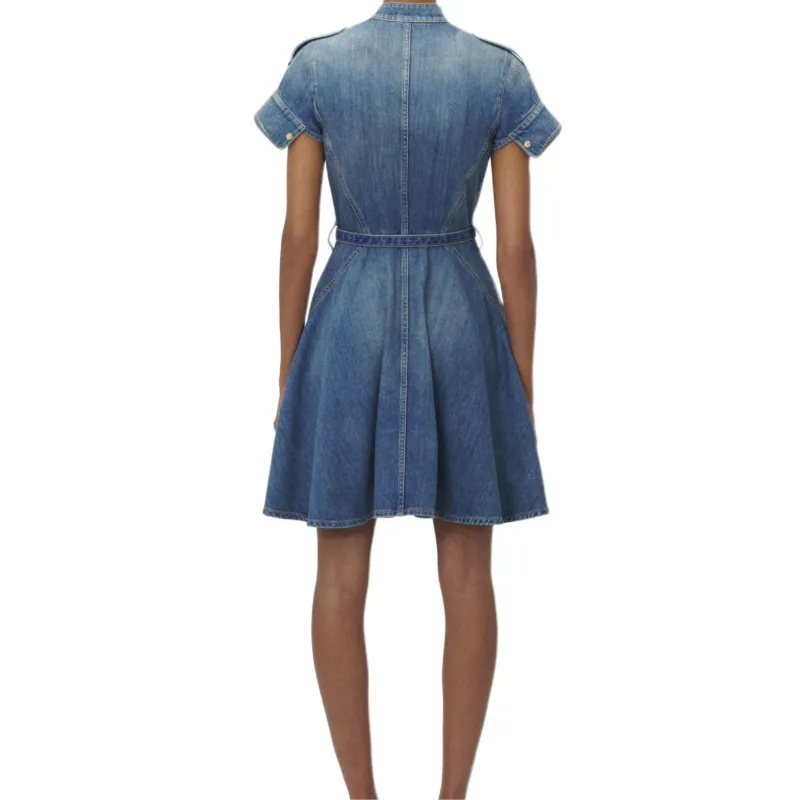 Alexander McQueen Short Sleeve Shirt Denim Mini Dress-2