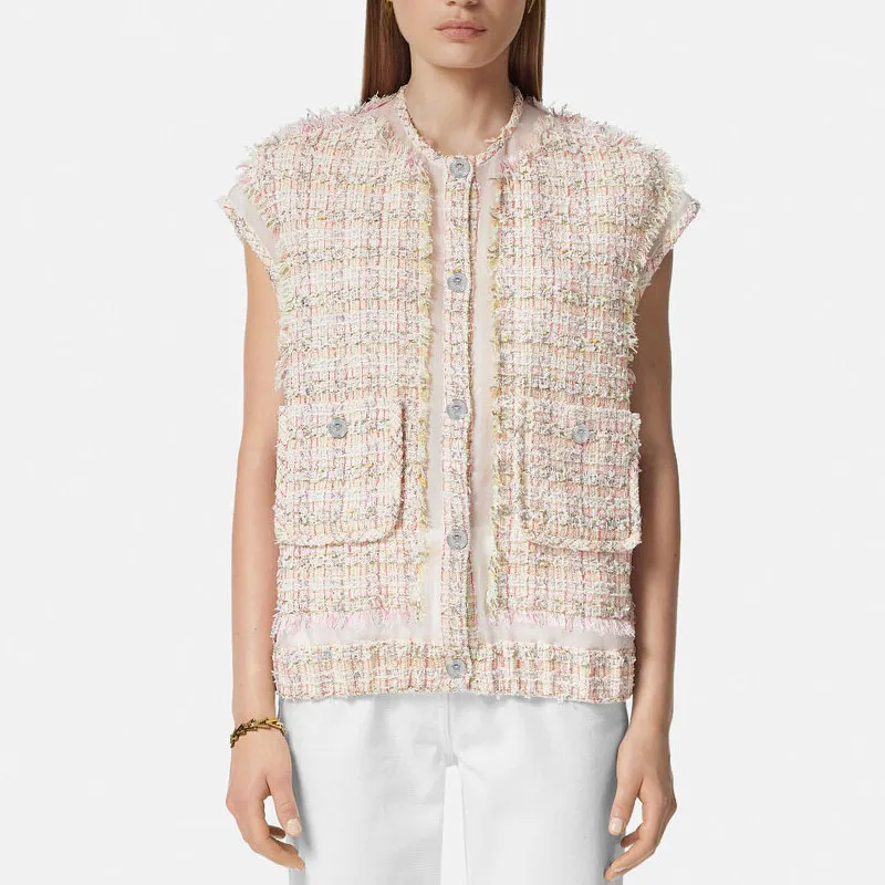 VERSACE Button Up Tweed Gilet-2