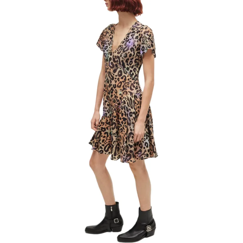 HUGO BOSS FW24 Short-Sleeved Dresses Women's Brown-4