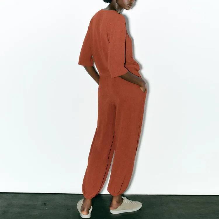 ZARA Casual Pants Women's Ochre Red-2