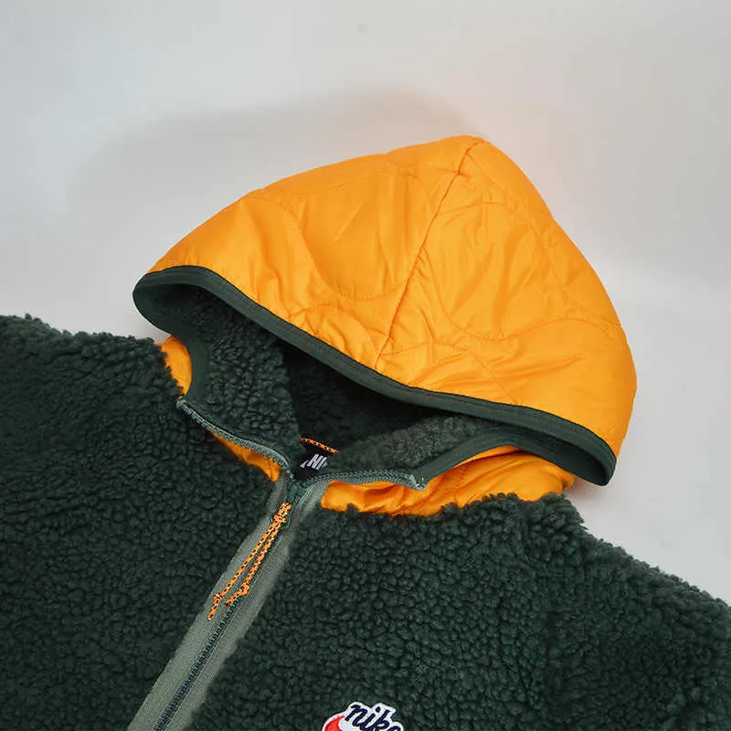 Nike Sportswear Heritage Patchwork Lamb Fleece Hooded Jacket 'Light Green/Yellow'-4