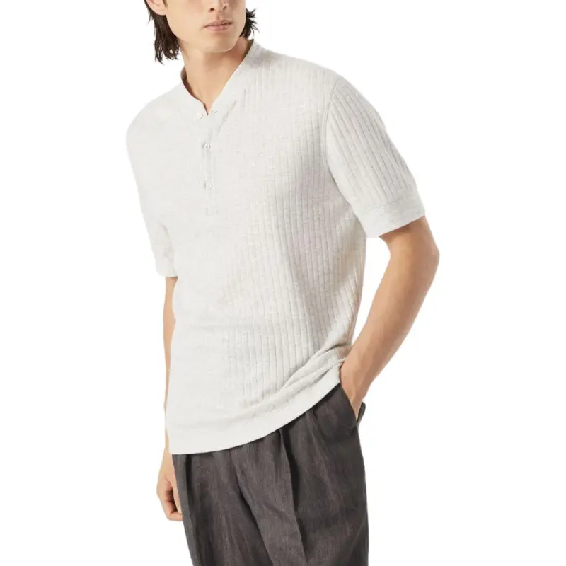 Brunello Cucinelli Henley Ribbed Jersey T Shirt-1