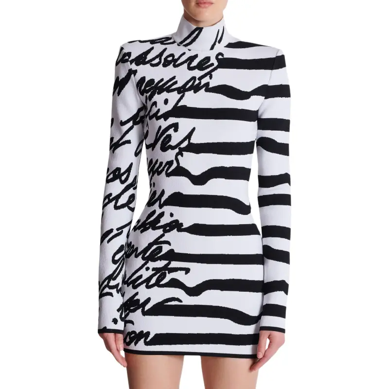 BALMAIN Striped Love Letter Jacquard Knit Dress-2
