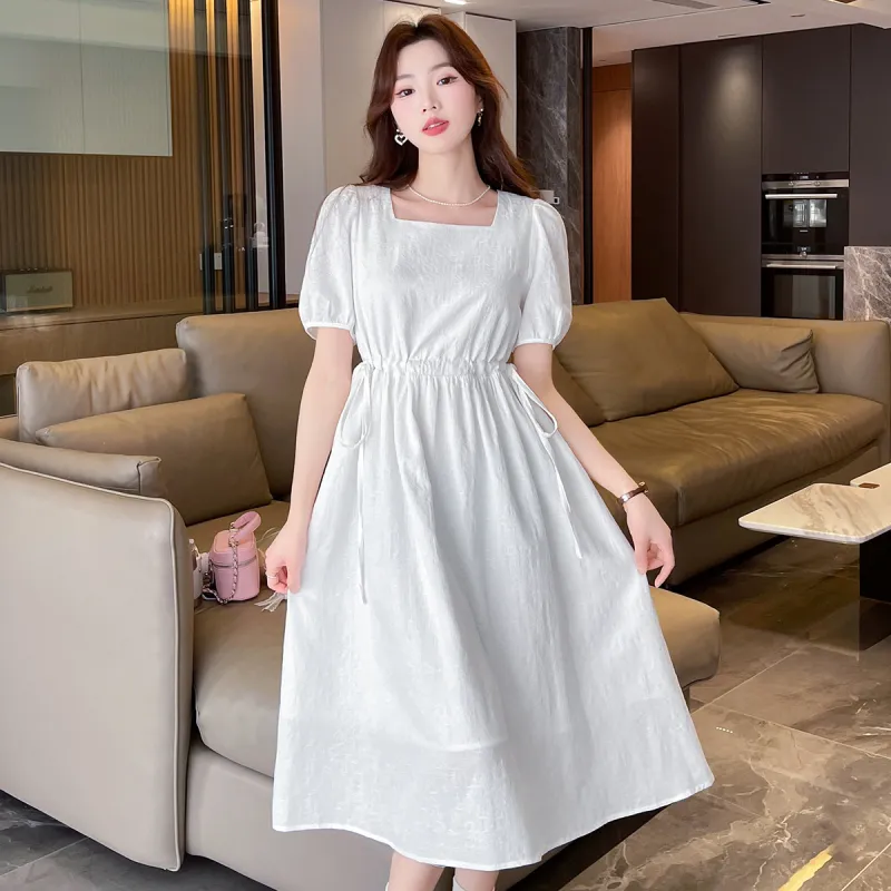 Tonlion Short Sleeved Dresses Women's Raw White-2