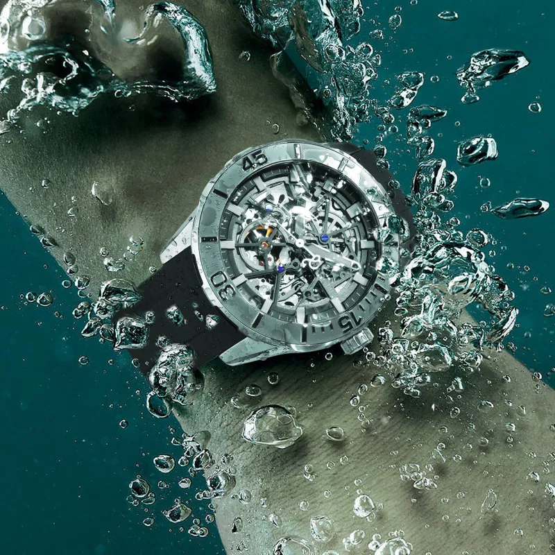 RARONE Gemini Dive Watch Automatic Mechanical Movement Silicone Strap Watch Men's Watches Cut Out Dial-7