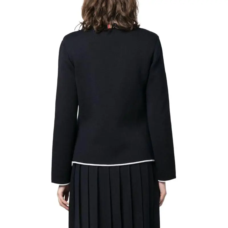 THOM BROWNE Contrasting trim Collarless Jacket-4