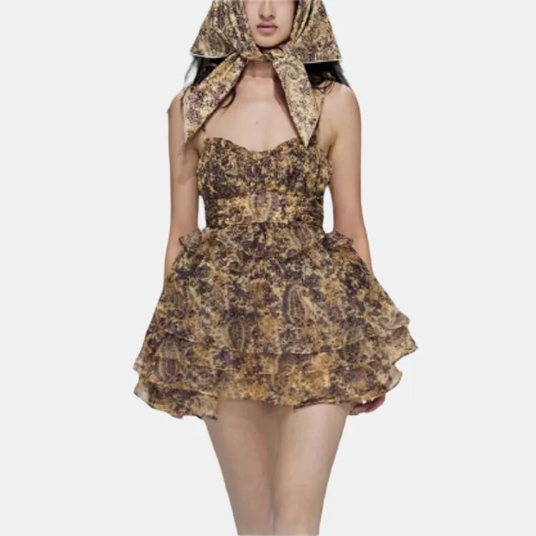 Selkie Collection SS24 Slip Dresses Women's Yellow Background With Shikwasa Print-1