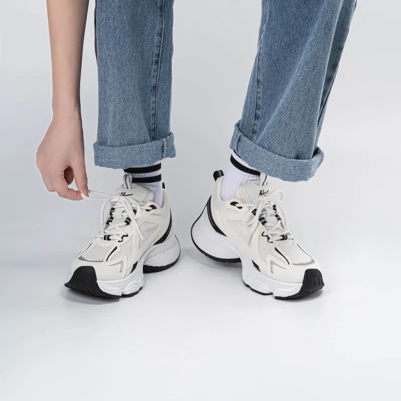 Warrior Anti Slip Wear Resistant Low Top Chunky Sneakers Women's White Black-5
