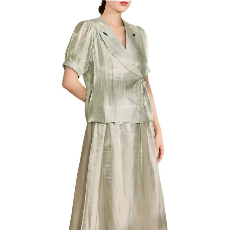 QIAOYUHUAZUN Shirt Women's Green-3