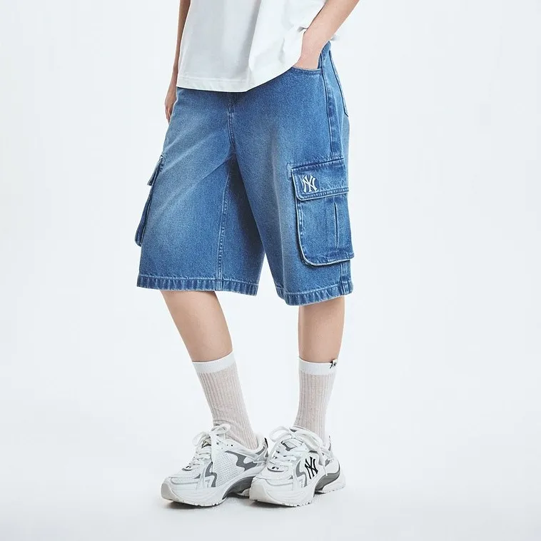 MLB Denim Collection New York Yankees Basic Cargo Denim Shorts Women's Indigo-4