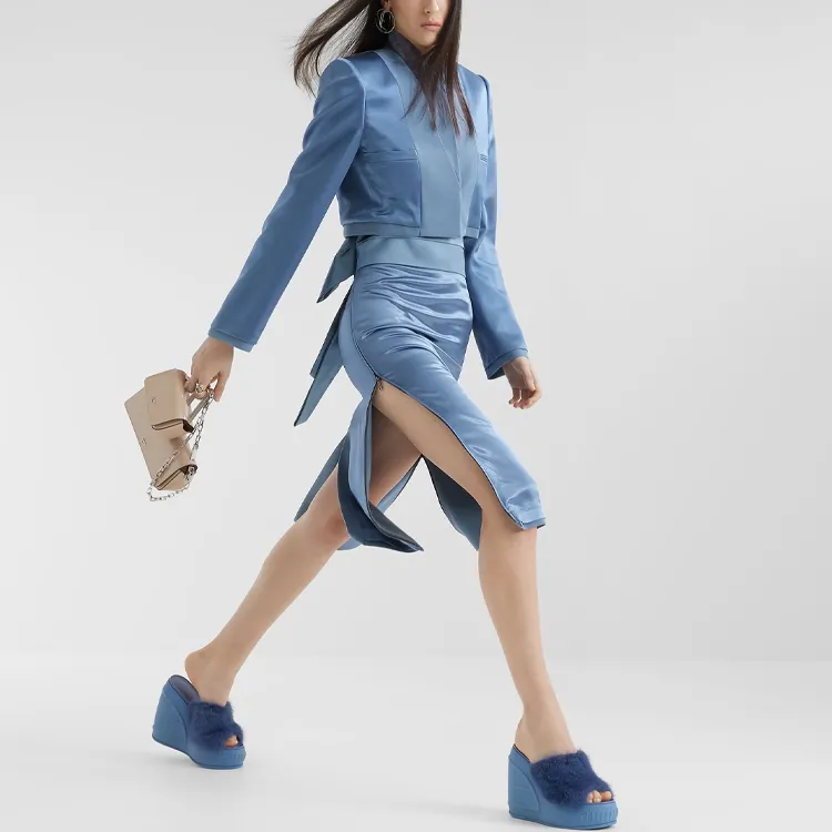 FENDI Casual Long Skirts Women's Blue-2