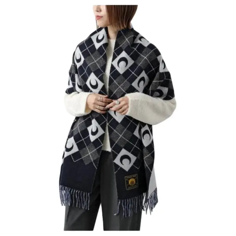 Marine Serre Virgin Wool Knitted Fabric Knit Scarves Men's Black-3