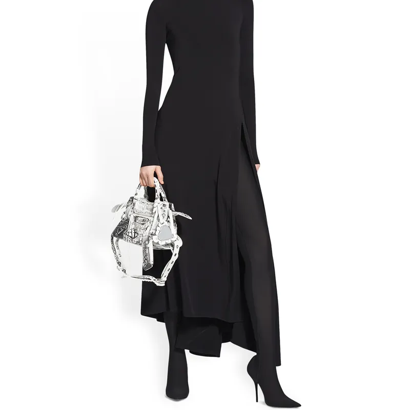Balenciaga Neo Cagole Fine-Grained Sheepskin Shoulder Bag Crossbody Bag Handbags Extra Small Women's Black White-6