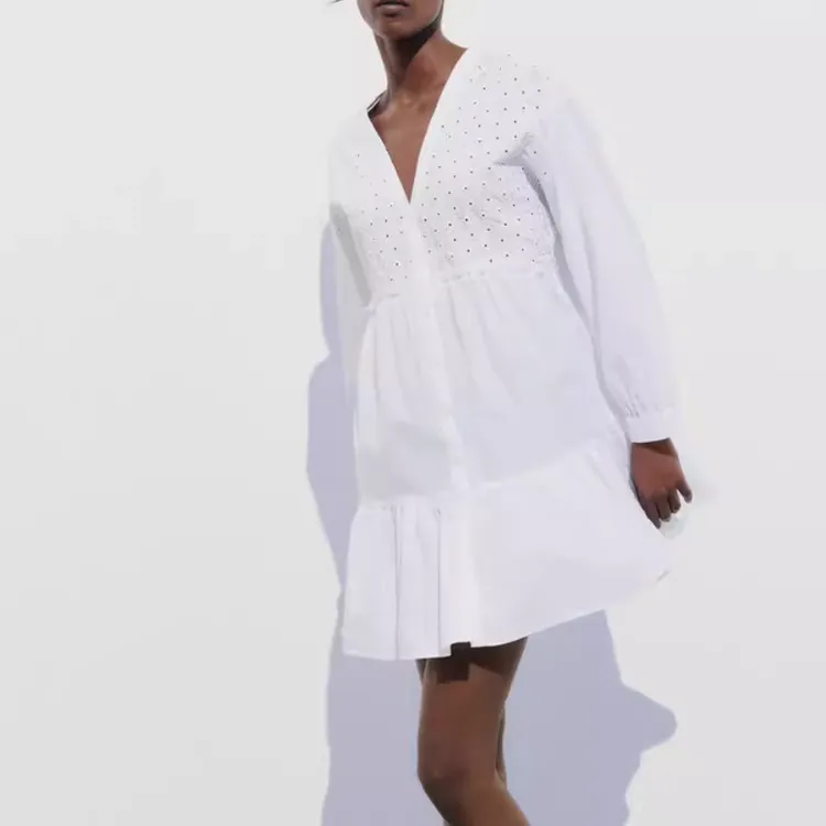 ZARA Long Sleeved Dresses Women's White-1