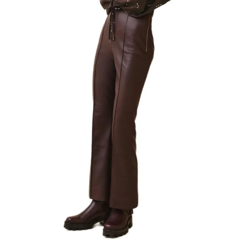 HERMES Leather Pants Women's Red-1