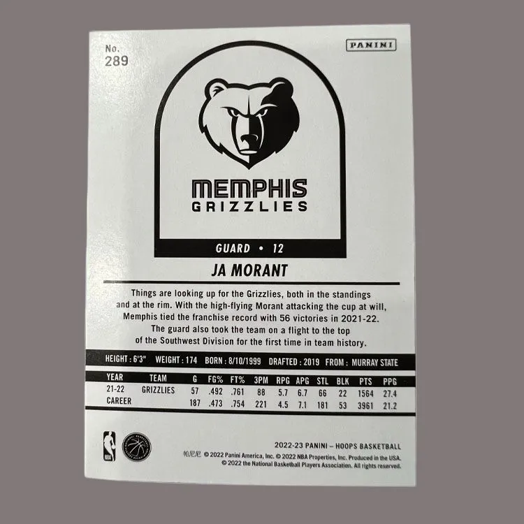 PANINI Ja Morant Grizzly Core Waist King League Icon Foldable Worm Star Card Rare Card Sports Cards 1 Piece-3