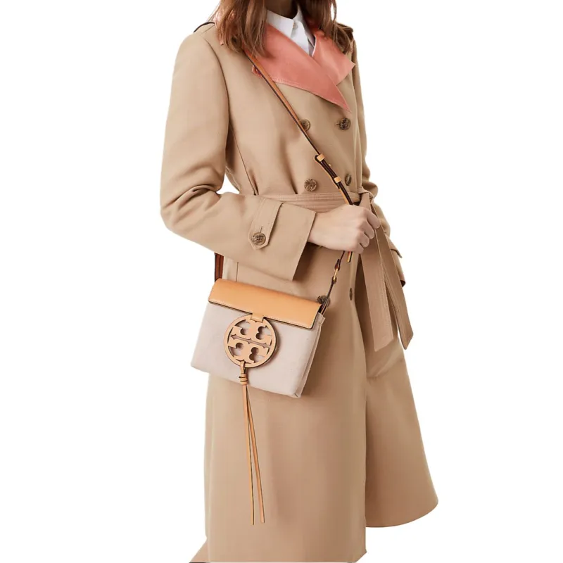 TORY BURCH Miller Canvas With Leather Canvas Shoulder Bag, Crossbody Bag Women's Sunset Yellow Color-3