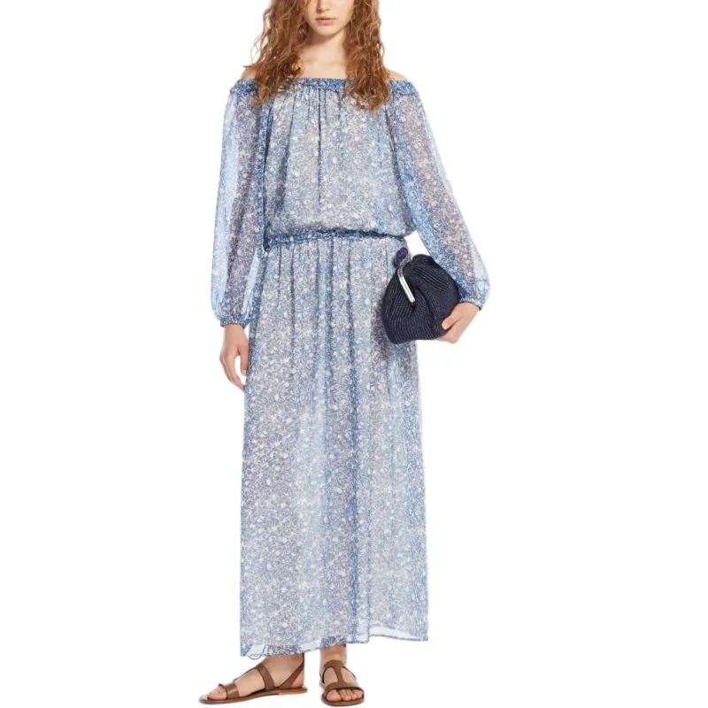WEEKEND MaxMara Enza Collection Patterned Georgette Dress Long Sleeved Dress Women's Cornflower Blue-1