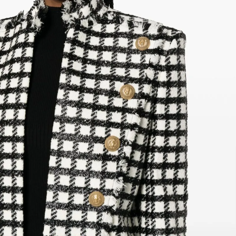 BALMAIN Button embellished Checked Jacket-6