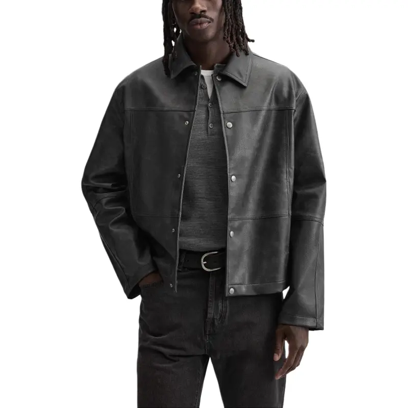 ZARA Leather Jacket Men's Black/Green-3