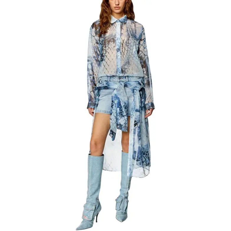 DIESEL Long Sleeved Dress Women's Light Blue-3