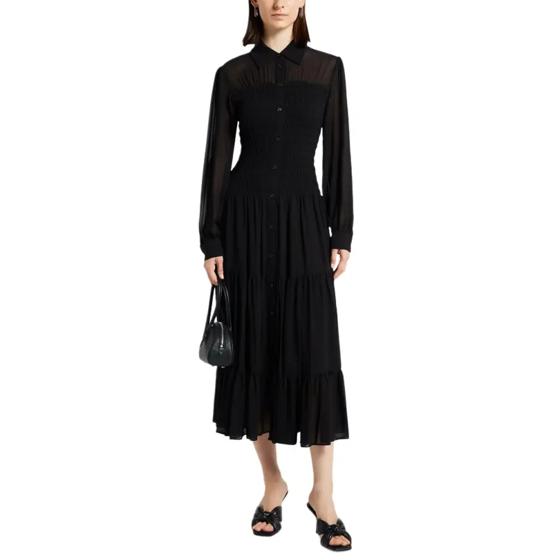 MICHAEL KORS Smocked Georgette Shirtdress-2