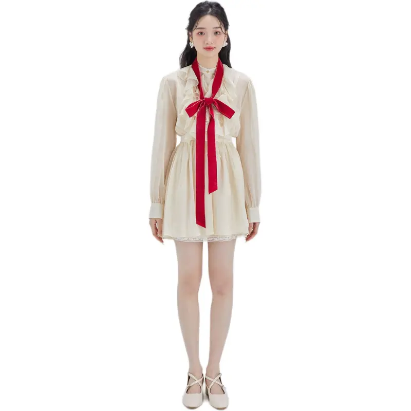 DEAR DEER PUFF Long Sleeved Dresses Women's White/Pink-1